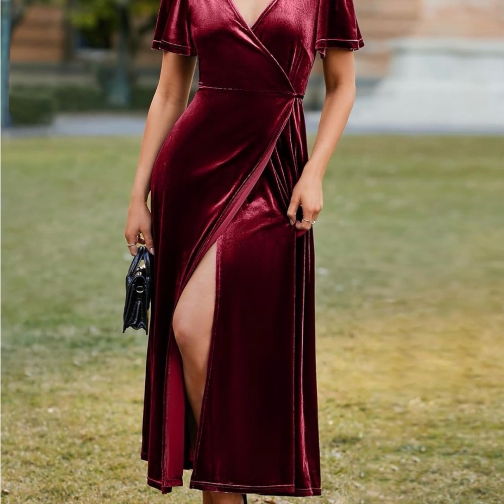 Elegant Burgundy Velvet Wrap Dress